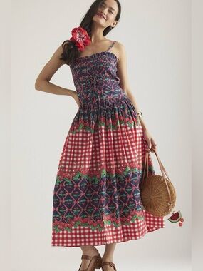 Damson Madder Keila Midi Cherry Pie Red / Navy Dress Size 10